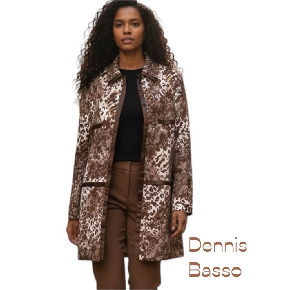 Dennis Basso Brown Cream Animal Print Long Jacket Vintage Size S